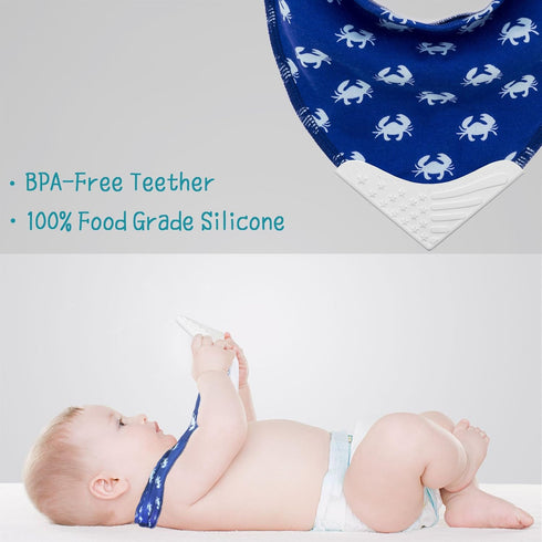 Giftty Baby Teething Bibs, Bandana Bibs with Teether, Teething Toy, BPA-Free Silicone Teether Cotton Drool Bib with Adjustable Snap for Baby Boys ...