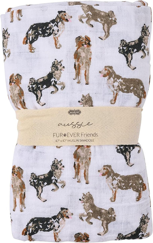 Mud Pie Baby Dog Breed Swaddle Blanket, Australian Shepherd, 47" x 47", Aussie...