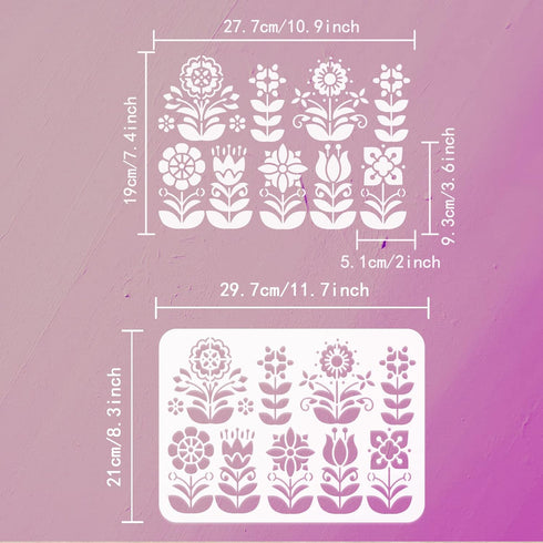 FINGERINSPIRE Flower Border Stencil 11.7x8.3 inch Reusable Floral Pattern Wall Stencil DIY Spring Floral Painting Template Abstract Folk Flowers S...