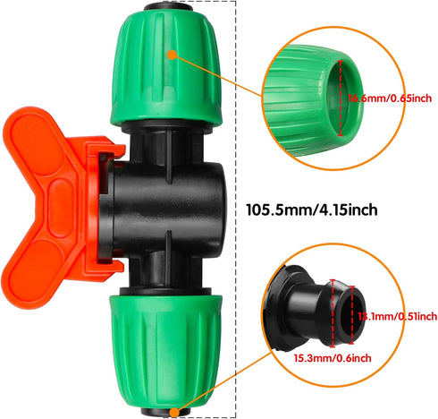 1/2 Inch Drip Irrigation Valve, 10 Pcs 1/2" In-Line Barbed Locked Switch Valves For 1/2 Inch Drip Tubing (0.60"-0.63" OD), 1/2 in. Shut Off On Val...
