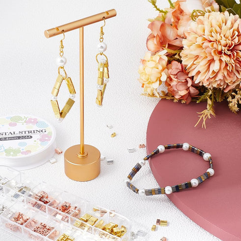 CREATCABIN 300Pcs 2 Hole Tila Beads Kit 6 Styles Mix Glass Seed Beads Bulk Rectangle Mini Opaque Square Beading Needles Elastic Thread for Craft B...