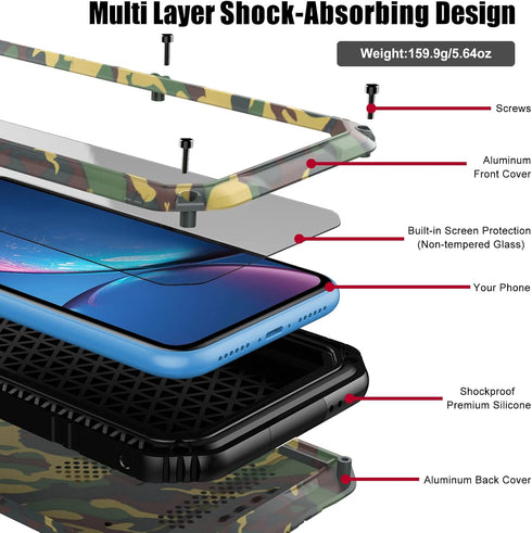 Beasyjoy for iPhone XR Metal Case Heavy Duty with Screen Full Body Protective Waterproof Shockproof Drop Proof Tough Rugged Hybrid Military Grade ...
