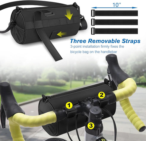 FINPAC Bike Handlebar Bag, Bicycle Front Frame Storage Pouch for Cycling, Detachable Shoulder Strap Commuter Bag for Mountain Road Bike Bicycle Sc...