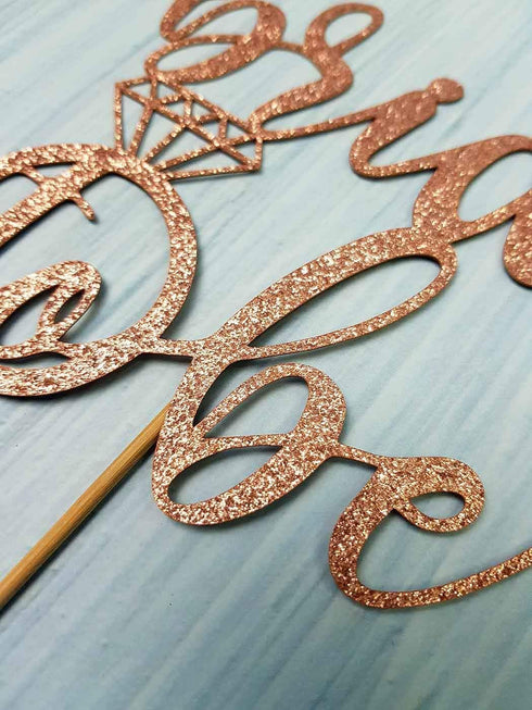 Bride to Be Cake Topper for Bridal Shower/Wedding Shower/Engagement/Bachelorette/Hen Party Decorations, Double-sided Rose Gold Glitter...