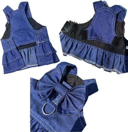 ANIAC Denim Dog Dresses for Small Dogs Puppy Girl Clothes with Leash Ring and Cute Bow Knot Summer Cat Apparel with D-Ring Blue Girl Dog Clothes (...