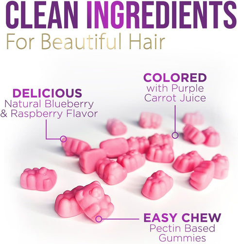 Hair Vitamins Gummies with Biotin 5000 mcg Vitamin E & C Support Hair Growth Gummy, Premium Vegetarian Non-GMO, for Stronger, Beautiful Hair, Skin...