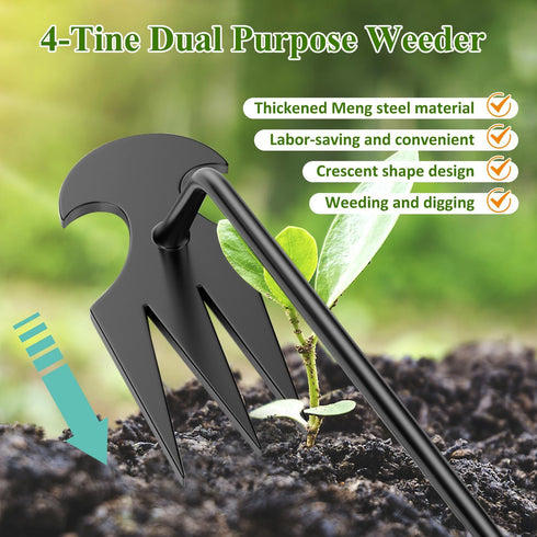 Weeding Artifact Uprooting Weeding Tool, Manganese Steel Forged Weed Puller 4 Teeth Dual Purpose Weeder, Multifunctional Hand Weeder Tool, for Eas...