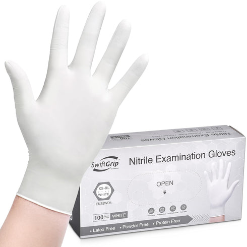 Disposable Nitrile Exam Gloves, 3-mil, XL, Box of 100, White Nitrile Gloves Disposable Latex Free for Medical, Cleaning, Cooking & Esthetician, Fo...