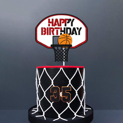Basketball Cake Topper Happy Birthday Sign Cake Decorations for Basketball Ball Player Scene Sport Net Court Themed Man Women Boy Girl Birthday Pa...