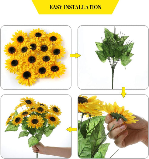 DerBlue 15.74'' Artificial Sunflowers Bouquet with 14 Heads(Two Different Diameter of Flowers) and 40 Leaves Fake Silk Sunflowers Bouquet for Home...