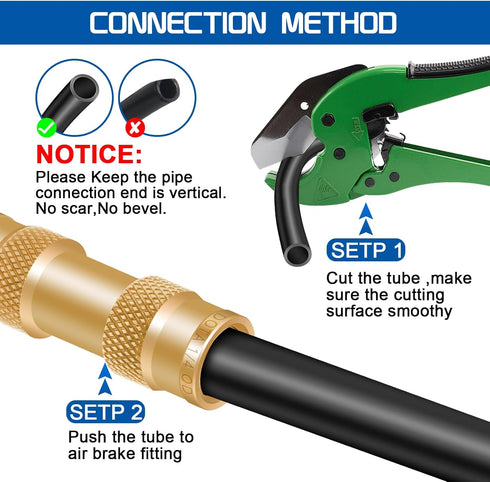 Boltigen 1/4inch Brass Air Brake Line Fitting, 4PCS DOT Push to Connect Brake Line Fitting, 1/4inch OD Air Brake Fitting for Semi Trucks,Cars and ...