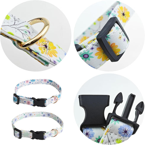 2 Pack Adjustable Personalized Dog Collars Soft Fancy Pet Collar Cute Flower Dog Collars Ideal for Male and Female Pet Dogs...