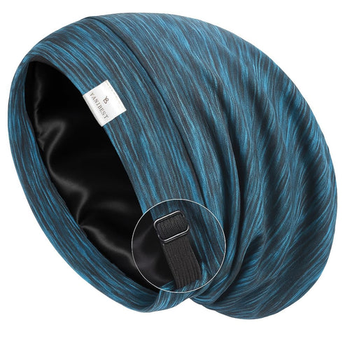 YANIBEST Silk Satin Bonnet Hair Wrap for Sleeping, Adjustable Slouchy Beanie for Women, Silk Lined for Curly Hair and Braids, Blue...