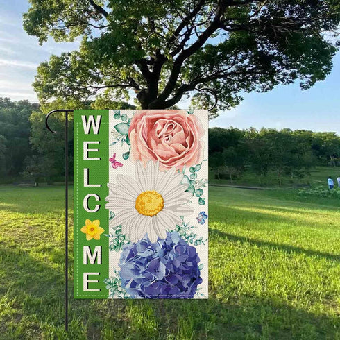 Welcome Spring Summer Daisy Garden Flags 12.5x18 Inch double sided,Spring Hydrangea Flowers Yard Holiday Outdoor Burlap Garden Farmhouse Decor...