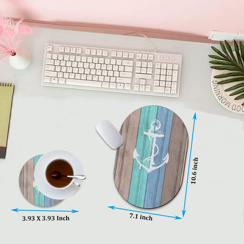 Personality Mouse Pad with Coaster Set, Anchor Nautical Marine Themed Fashion Design Mouse Pad Non-Slip Rubber Gaming Mouse pad Computer Laptop...