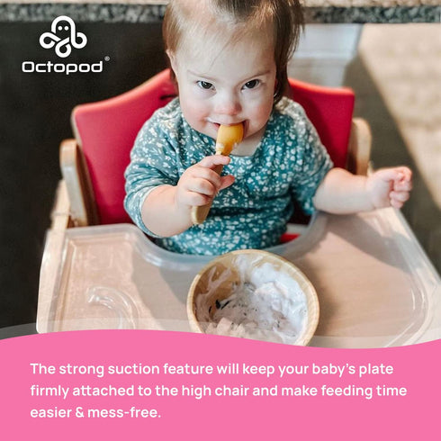 Abiie Octopod Bamboo Baby Bowl Set for 4 Months and Up – Mess-Free High Chair Suction Bowl with Spoon for Toddlers and Kids - Ergonomic Baby Feedi...