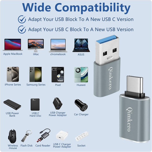 (4-Pack) 2 * Type C Female to A Male Charger Converter & 2 * USB C Male to USB Female OTG Adapter, for iPhone 12, 13, 14, 15, Apple, AirPods, iPad...