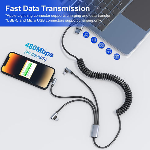 Coiled 90 Degree USB C to Lightning Cable for Apple Carplay(No Support iPhone 15 Carplay&Android Auto) MFi Certified Multi USB Coiled 90 Degree iP...