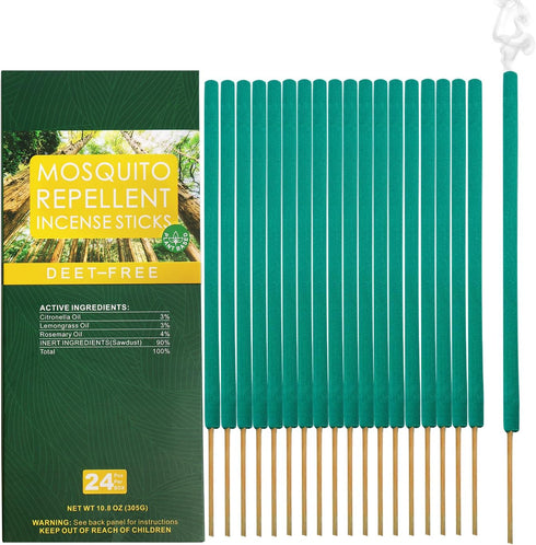 24 Pcs Mosquito Repellent Incense Sticks, Citronella Incense Sticks Outdoor, Deet Free Natural Mosquito Killer Mosquito Repellent Outdoor Patio, C...
