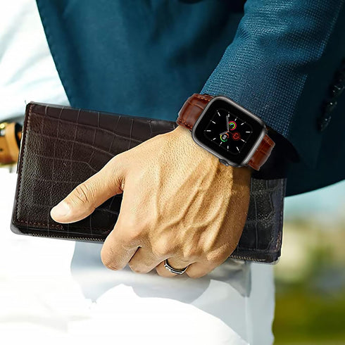 Brown Light Crocodile Leather Band Compatible for Apple Watch 41mm Iwatch Screen Protector Case Men Alligator Replacement Strap Smartwatch Series ...