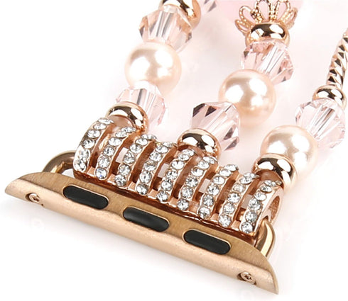 GEMEK Compatible With Apple Watch Band 38/40/41mm Rose Gold Women Pearl Bracelet Strap, Fashion Handmade Elastic Agate Replacement for iWatch Band...