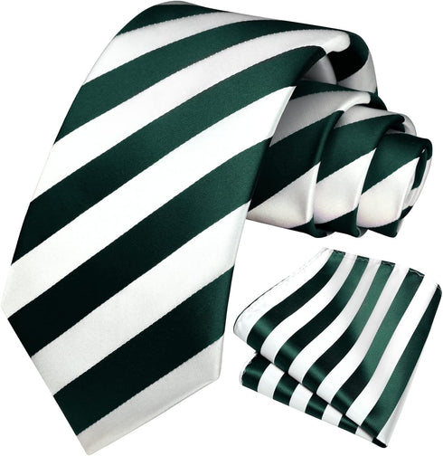 HISDERN Mens Tie Striped Ties and Handkerchief Set Business Formal Woven Pocket Square Wedding College Stripe Necktie...