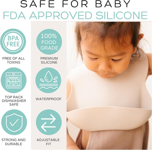 Silicone Baby Bib, French Navy | BPA FREE | Soft Adjustable Bib for Ages 6-36 Months...