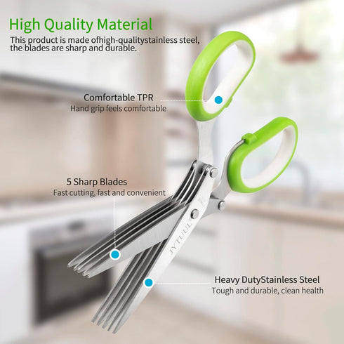 Herb Scissors, Multipurpose Sharp Kitchen Herb Cutter Shears with 5 Stainless Steel Blades, Safety Cover, Cleaning Comb, Cool Kitchen Gadgets for ...