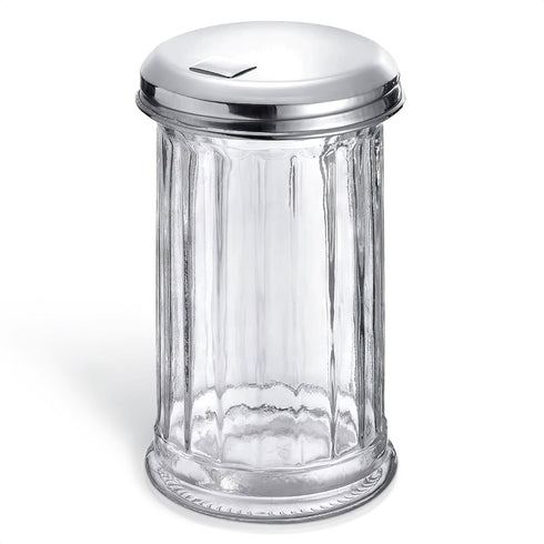 12 Oz Glass Sugar Dispenser with Pour Spout and Stainless Steel Flip Lid - Durable, Classic Style Conveniently Sized Multifunctional Sugar Contain...