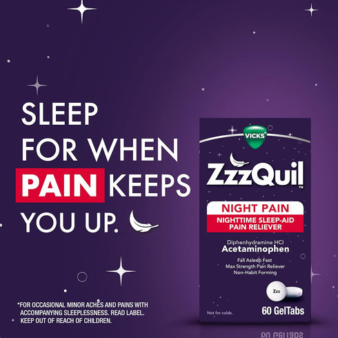 ZzzQuil Night Pain GelTabs, Nighttime Pain Relief, Sleep Aid Tablets, Diphenhydramine HCl and Acetaminophen, No.1 Sleep Aid Brand, Max Strength Pa...