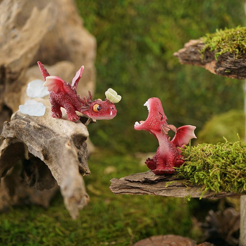 Top Collection Miniature Fairy Garden and Terrarium Mini Red Dragon Playing with Butterfly Figurine...