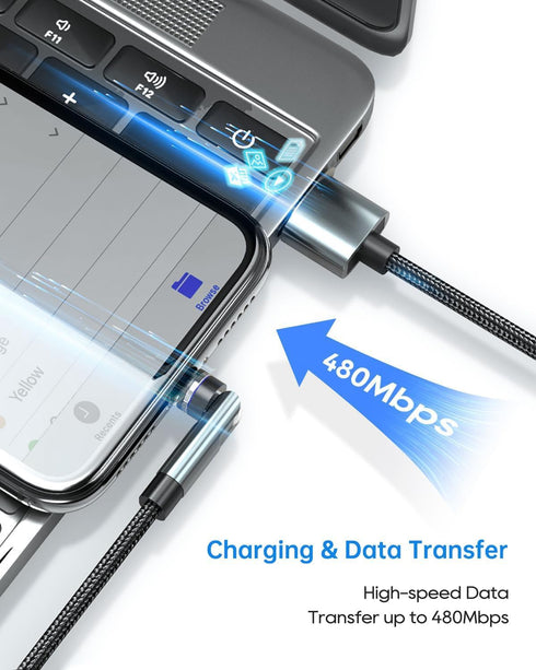 Kuulaa 7pin Magnetic Charging Cable 2Pack 3FT 540° Rotating Magnetic Phone Charger Cable 3A Fast Charging Data Transfer Magnetic USB Cable Nylon-B...