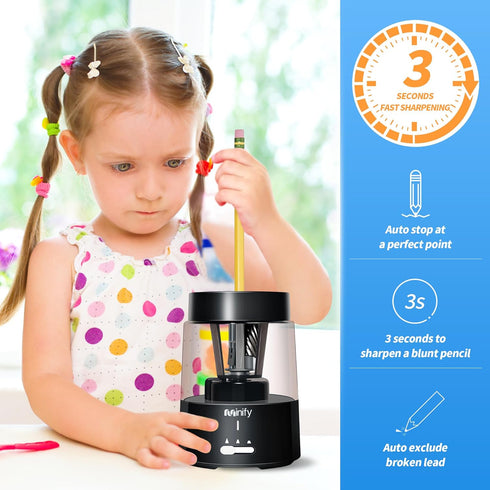 Pencil Sharpener Electric Pencil Sharpener Heavy Duty Blade Rechargeable Battery Powered Pencil Sharpeners for 6-8mm Colored Pencils Auto Stop Fas...