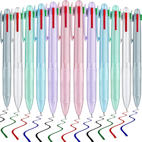 12 Pieces Multicolor Ballpoint Pen 4-Color Retractable Ballpoint Pen 0.5 mm Fine Point Ballpoint Pen for Planner Journaling Writing, 6 Shell Color...