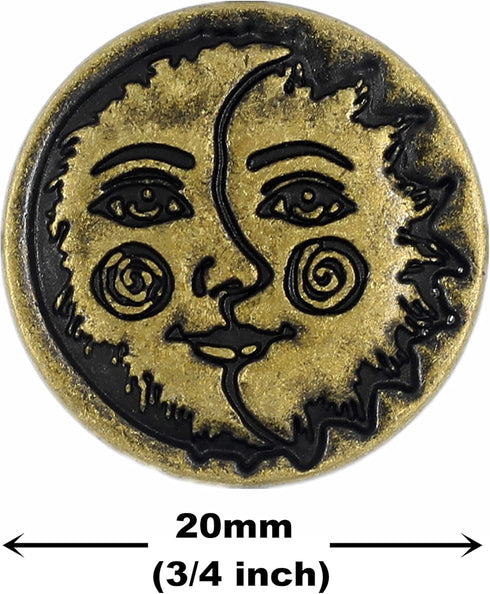Bezelry 12 Pieces Sun Moon Face Symbol Metal Shank Buttons. 20mm (3/4 inch) (Antique Brass)...
