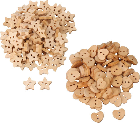 BQLZR Star & Heart Shape Wooden Buttons for DIY Projects Scrapbooking Pack of 200...