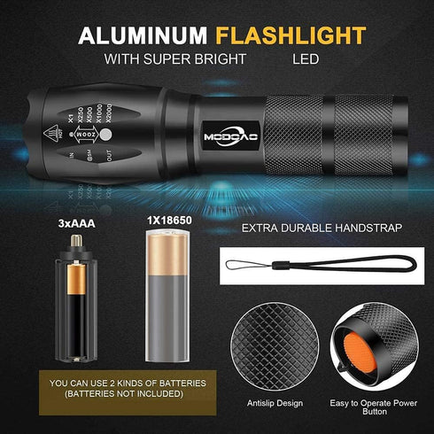 MODOAO 3pack Super Bright Flashlights High Lumens LED Flashlight with Zoomable Beam - Mini Flashlights for Camping, Hiking, Dog Walking - Powerful...