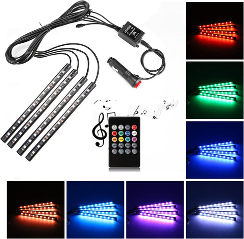 Car LED Strip Light,Uniwit 4 Pieces DC 12V Multicolor Car Interior Music Light LED Underdash Lighting Kit with Sound Active Function and Wireless ...