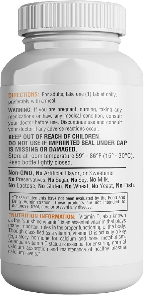 365 Health Vitamin D 250mcg, D3 Cholecalciferol for Immune Support and Promotes Healthy Bones, D3 10000IU Tablets, White-Color, 10,000 IU, 100 Cou...