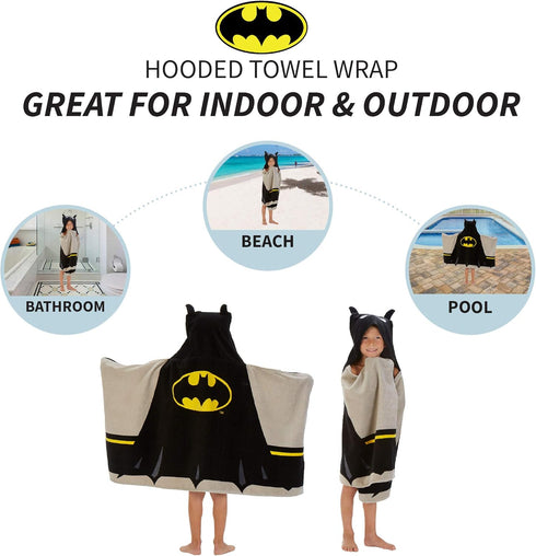 Batman Kids Bath/Pool/Beach Super Soft Cotton Terry Hooded Towel Wrap, 24" x 50", By Franco...