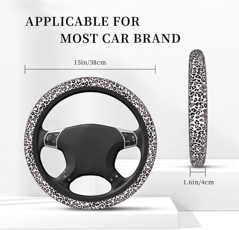 Black and White Leopard Print Auto Car Pink Butterfly Steering Wheel Cover Universal 15 Inch Neoprene Interior Decor Protection Accessories...
