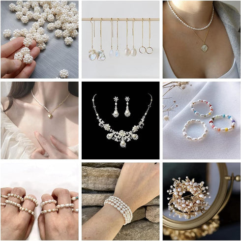 Pearls Beads for Jewelry Making 100pcs 8-9mm Natural Genuine Real Freshwater Cultured Pearl White Rice Oval Loose Gemstone Bead Holes 0.7mm DIY Cr...