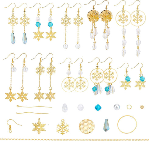 SUNNYCLUE 1 Box DIY Make 10 Pairs Snowflake Earrings Making Starter Kit Snowflake Alloy Pendants Teardrop Glass Beads Brass Cable Chain for Women ...