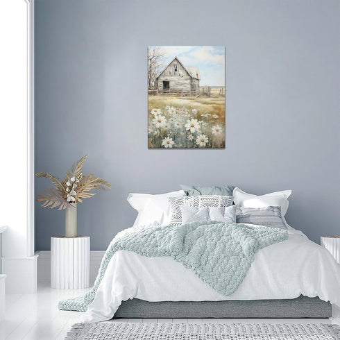 Farmhouse Barn Decor Farm Scenery Pictures Barn Canvas Prints Painting Barn Decorations Framed Artwork for Bathroom Living Room Bedroom 12"x16"...