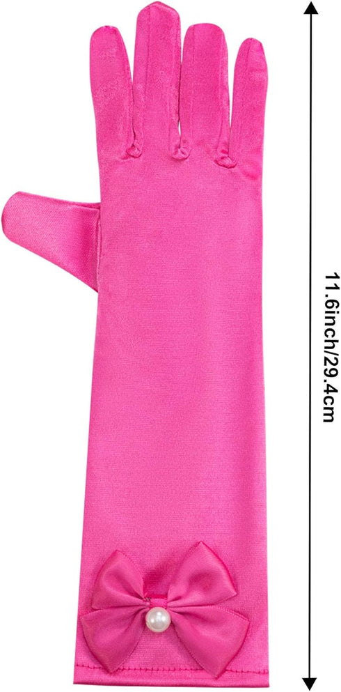 Zhanmai 9 Pairs Girls Satin Gloves Bowknot Gloves Princess Gloves for Kids Party, Wedding, Formal Pageant, Ages 3T to 8 Years, Color 3, Small...