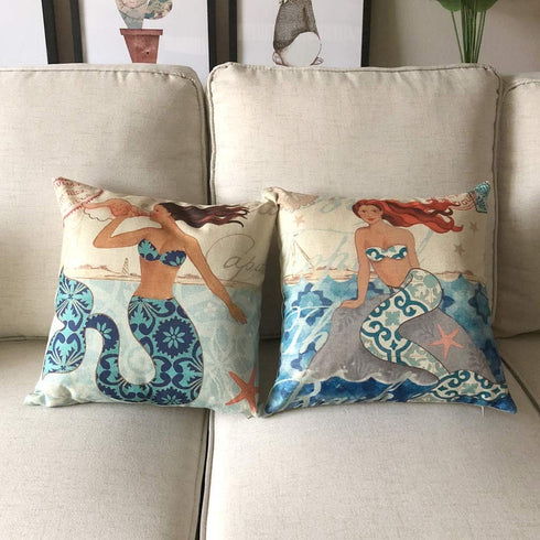 ULOVE LOVE YOURSELF Ocean Theme Throw Pillow Case Mediterranean Style Cotton Linen Mermaid Square Cushion Covers 18 X 18 Inch Nautical Pillow Cove...
