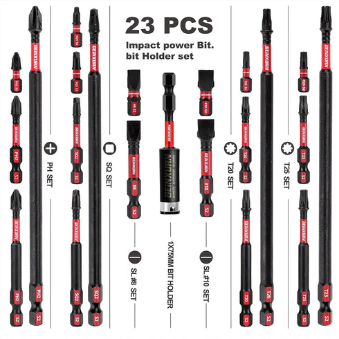 Impact Tough Magnetic Mixed 23Pack Insert Driver Bits, S2 Alloy Steel Screwdriver Power Bits Set with 1Pcs Impact Magnetic Bit Holder...