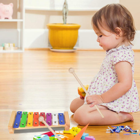 Xylophone for kids,Glockenspiel With 2Child Safe Mallets 8Notes Diatonic,Colorful Metal Bars With Educational Development Musical,Xylophone for To...