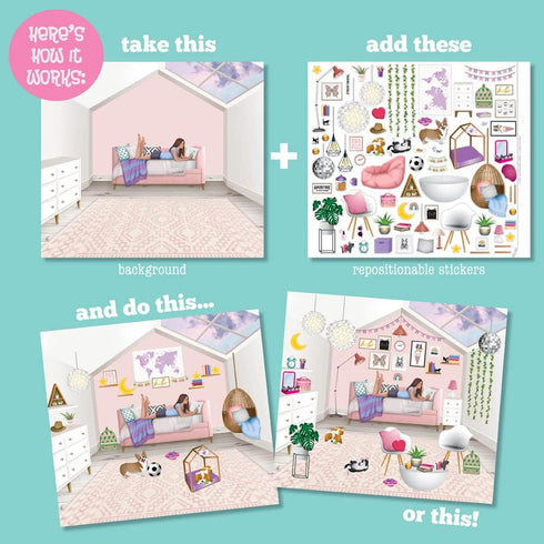 Craft-tastic Sticker It Up! – Reusable Sticker Book for Kids – 750+ Repositionable Stickers Create Designs on 8 Scene Pages for Hours of Mess-Free...