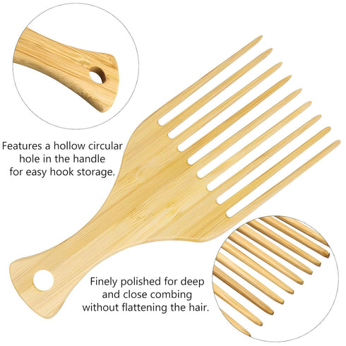 2-Piece Bamboo Comb Set for Afro Hair: Natural Anti-Static Picks for Curly, Thick Hair, Ideal for Men and Women, Eco-Friendly Styling and Detangli...